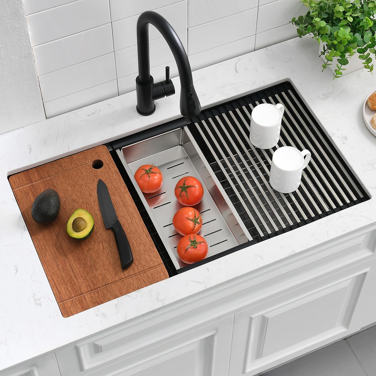 36 Black Undermount Worksation Kitchen Sink, 36x19 Inch 16Gauge Large Black Stainless Steel Undermount Kitchen Sinks With Accessories