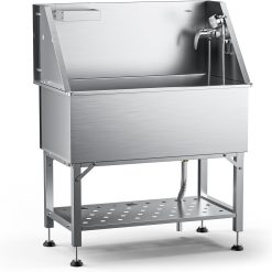 38" Stainless Steel Dog Washing Station - 304 Seamless Soaking Tub for Small & Medium Dogs, Non-Slip & Leak-Proof Pet Grooming Sink with Bottom Storag