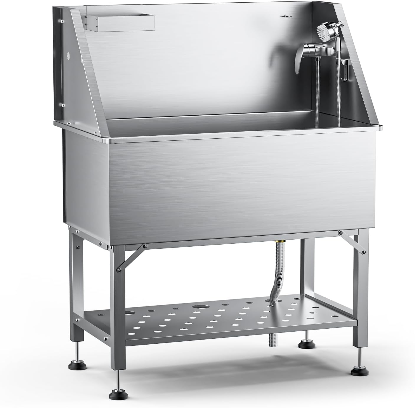38" Stainless Steel Dog Washing Station - 304 Seamless Soaking Tub for Small & Medium Dogs, Non-Slip & Leak-Proof Pet Grooming Sink with Bottom Storag