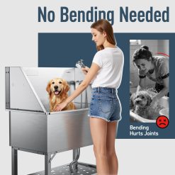 38" Stainless Steel Dog Washing Station - 304 Seamless Soaking Tub for Small & Medium Dogs, Non-Slip & Leak-Proof Pet Grooming Sink with Bottom Storag