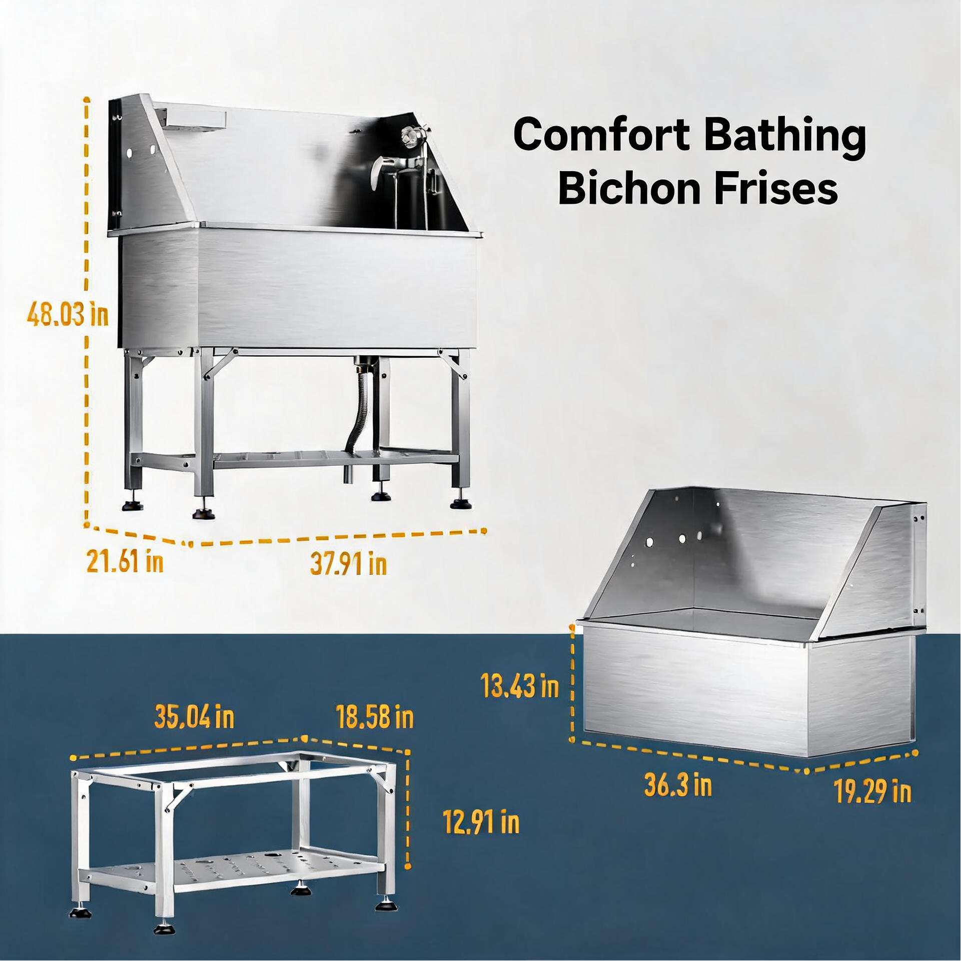 38" Stainless Steel Dog Washing Station - 304 Seamless Soaking Tub for Small & Medium Dogs, Non-Slip & Leak-Proof Pet Grooming Sink with Bottom Storag
