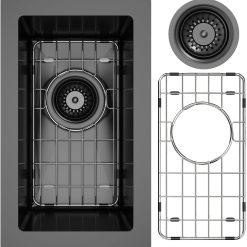 9x15 Black Undermount Small Bar Sink, 9 Inch 16Gauge Undermount Black Small Kitchen Bar Sinks