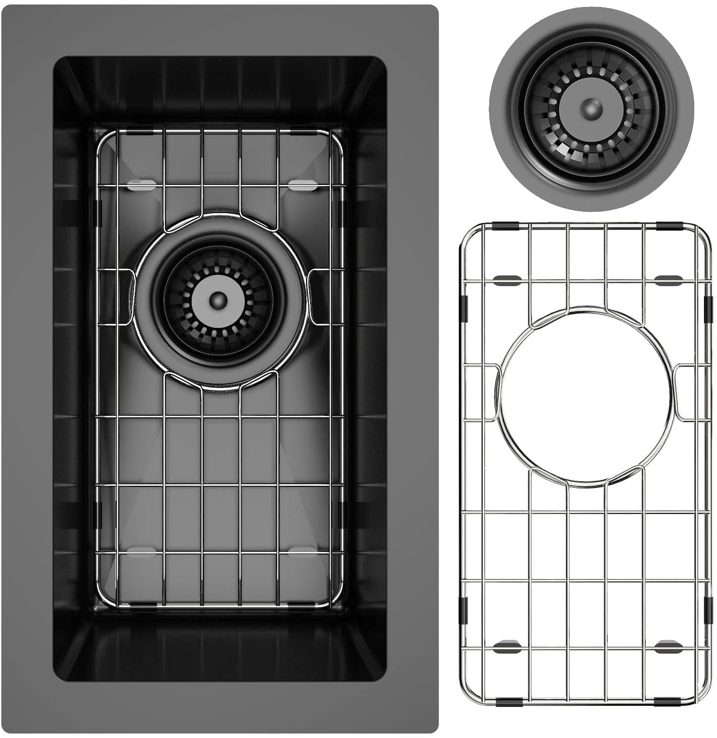 9x15 Black Undermount Small Bar Sink, 9 Inch 16Gauge Undermount Black Small Kitchen Bar Sinks