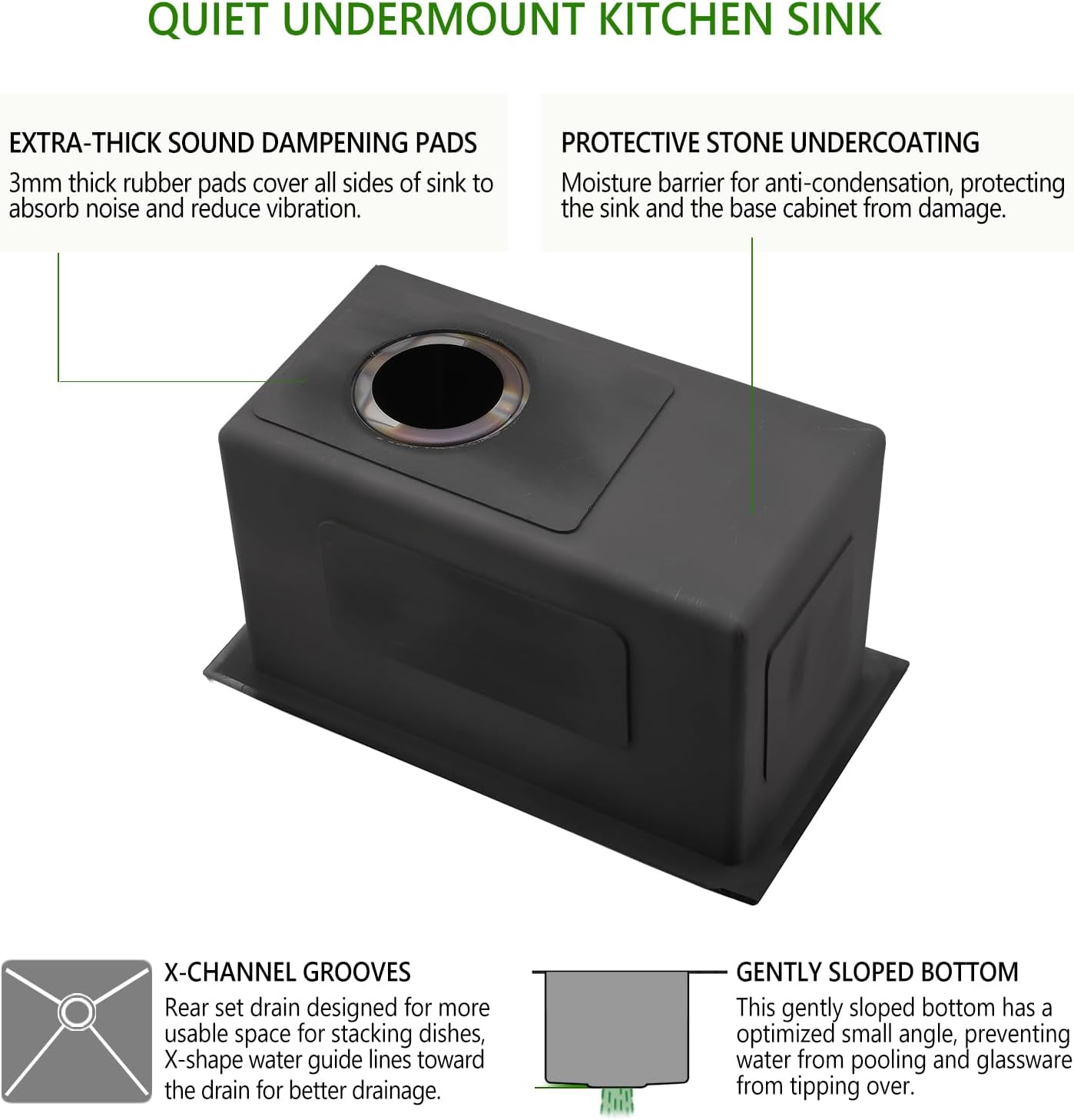 9x15 Black Undermount Small Bar Sink, 9 Inch 16Gauge Undermount Black Small Kitchen Bar Sinks