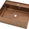 Gold Bathroom Vessel Sink, 19 x 16 Inch Stainless Steel Vessel Sink, Above Counter Rectangle Vessel Basin Bathroom Wash Sink, Sink Only