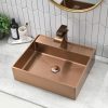 Gold Bathroom Vessel Sink, 19 x 16 Inch Stainless Steel Vessel Sink, Above Counter Rectangle Vessel Basin Bathroom Wash Sink, Sink Only