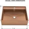 Gold Bathroom Vessel Sink, 19 x 16 Inch Stainless Steel Vessel Sink, Above Counter Rectangle Vessel Basin Bathroom Wash Sink, Sink Only
