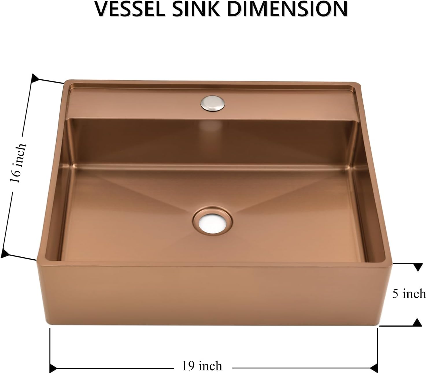 Gold Bathroom Vessel Sink, 19 x 16 Inch Stainless Steel Vessel Sink, Above Counter Rectangle Vessel Basin Bathroom Wash Sink, Sink Only