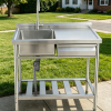 Stainless Steel Utility Sink with Right-Hand Drawer, Heavy Duty Freestanding Laundry Sink Workstation for Outdoor Kitchen, Garage & Pet Wash, Commerci