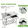 Stainless Steel Utility Sink with Right-Hand Drawer, Heavy Duty Freestanding Laundry Sink Workstation for Outdoor Kitchen, Garage & Pet Wash, Commerci