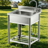 Utility Sink Free Standing Single Bowl Kitchen Sink with Cold and Hot Water Pipe Stainless Steel Sink for Garage Shop Laundry Room Basement Garden Far